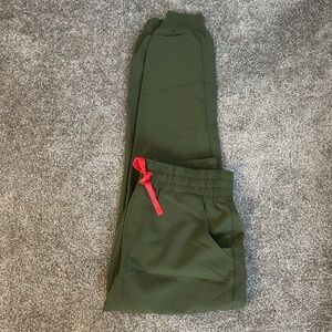 FIGS Women’s Olive Joggers with Pink Drawstring